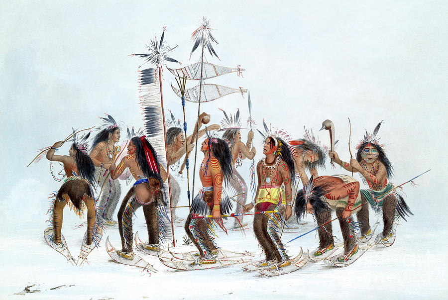 Snow-Shoe Dance Painting by George Catlin