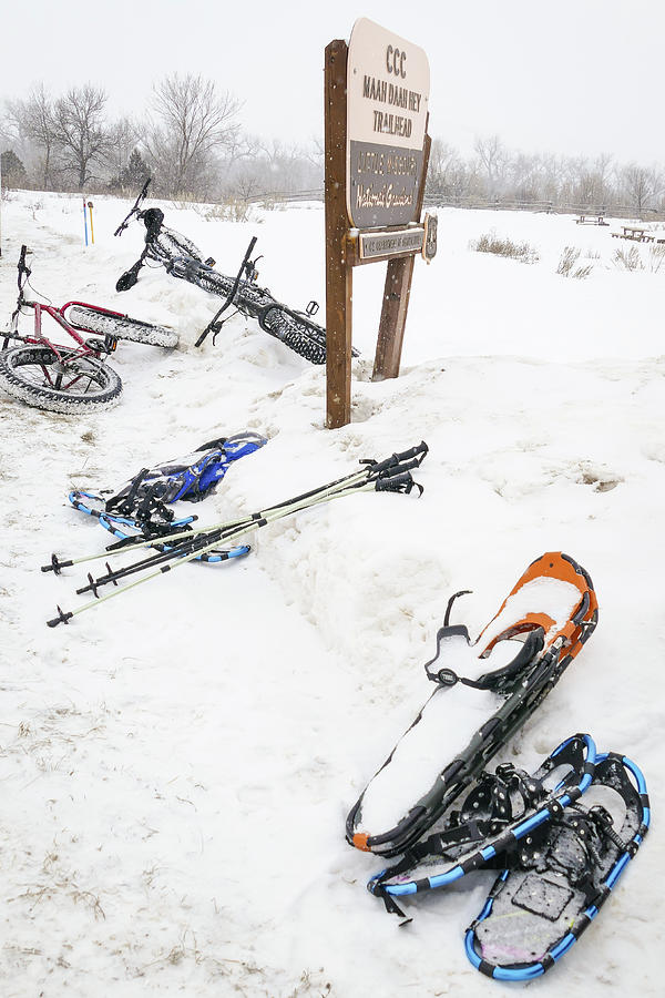 Snow Shoes an Fat Bikes on the Trail Photograph by Mary Tastad Snow Shoes an Fat Bikes on the Trail Photograph by Mary Tastad