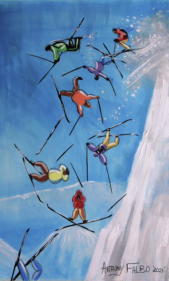 Snow Skiers With No GPS Painting by Anthony Falbo