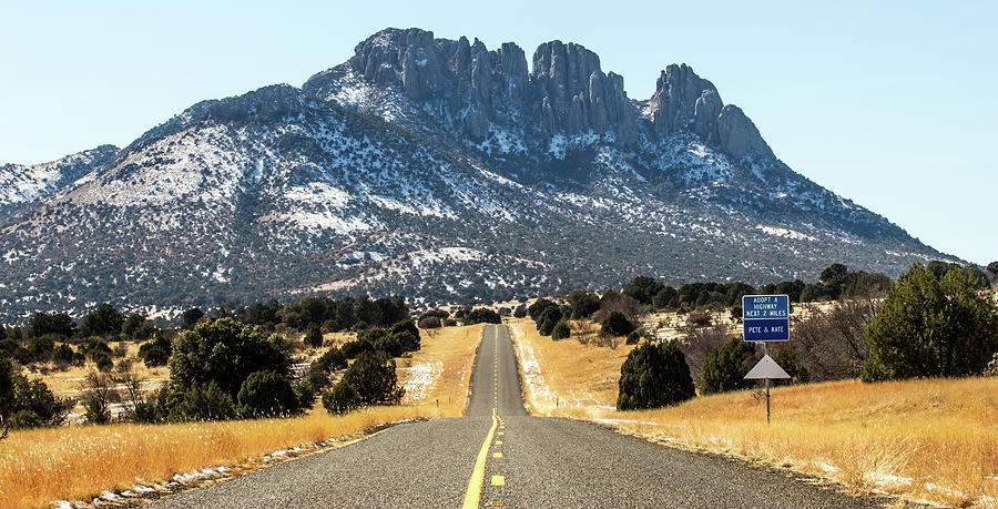 Snow - Texas Highway 166 and Sawtooth Mountain Photograph by Renny Spencer