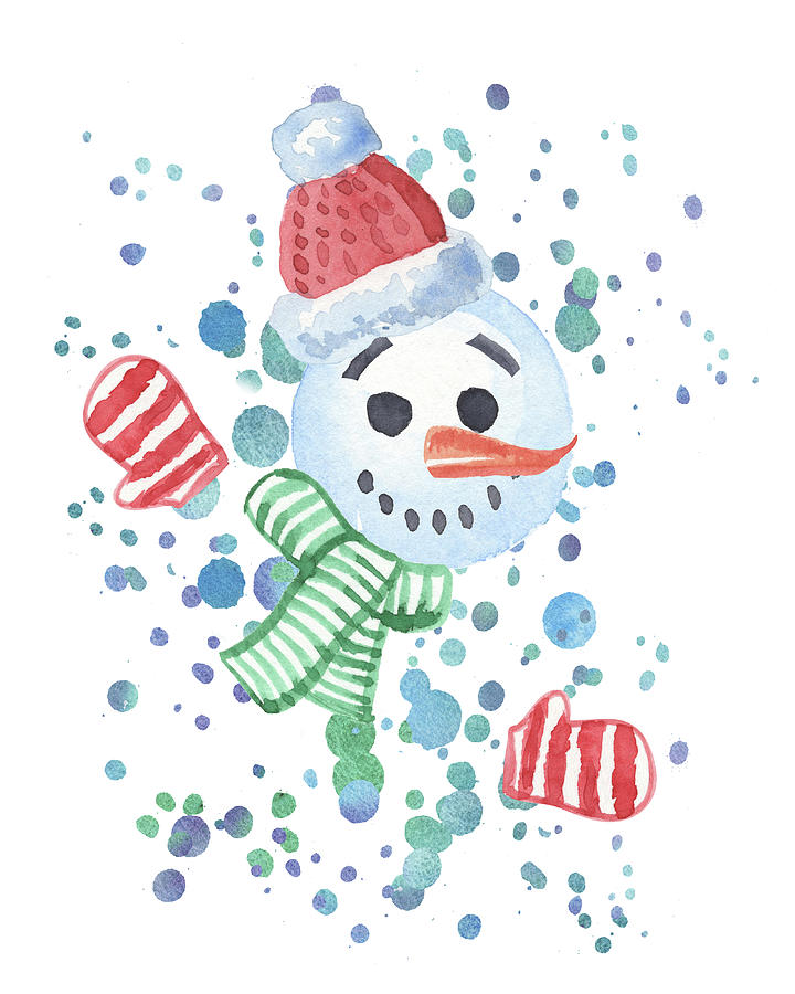 Snowballs Mittens Hat And Scarf Snowman Smile Watercolor  Painting by Irina Sztukowski