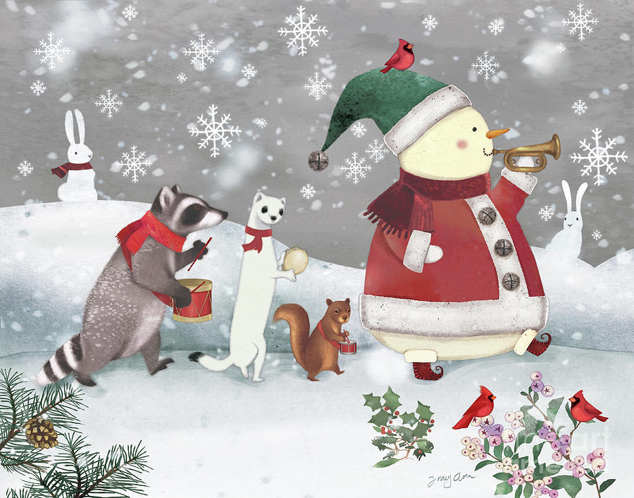 Snowman, Christmas Animals Parade Painting by Tracy Herrmann