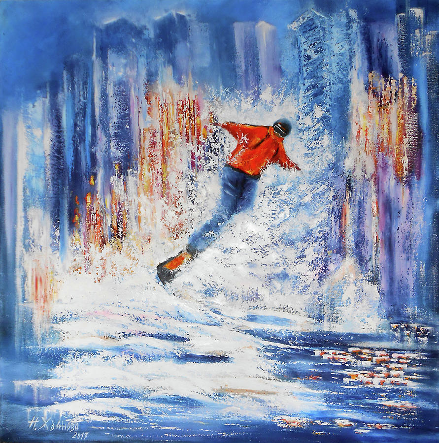Snowboard Art, Sports Canvas,Sports Wall Art,Sports Art, Cityscape Wall