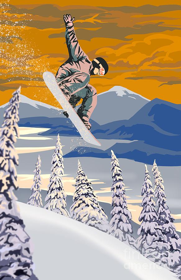 Snowboard Painting - Snowboarder Air by Sassan Filsoof