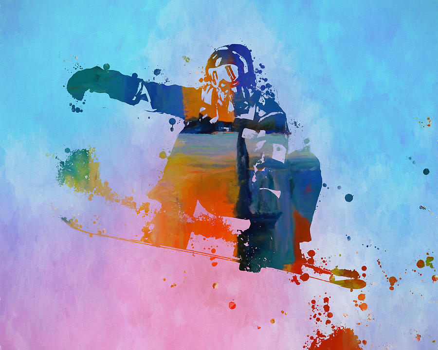 Snowboarder Paint Splatter Painting by Dan Sproul
