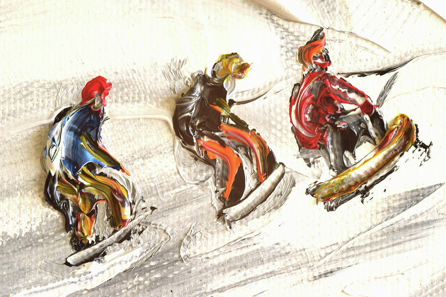 Snowboarders in Deep Relief Painting by Pete Caswell