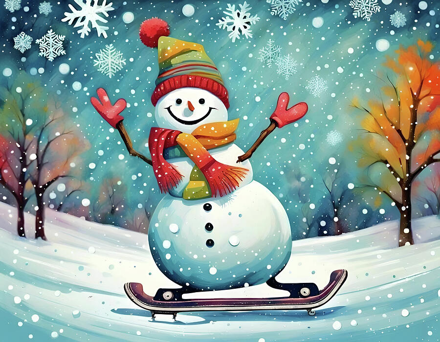 Snowboarding Snowman Digital Art by Deb Beausoleil
