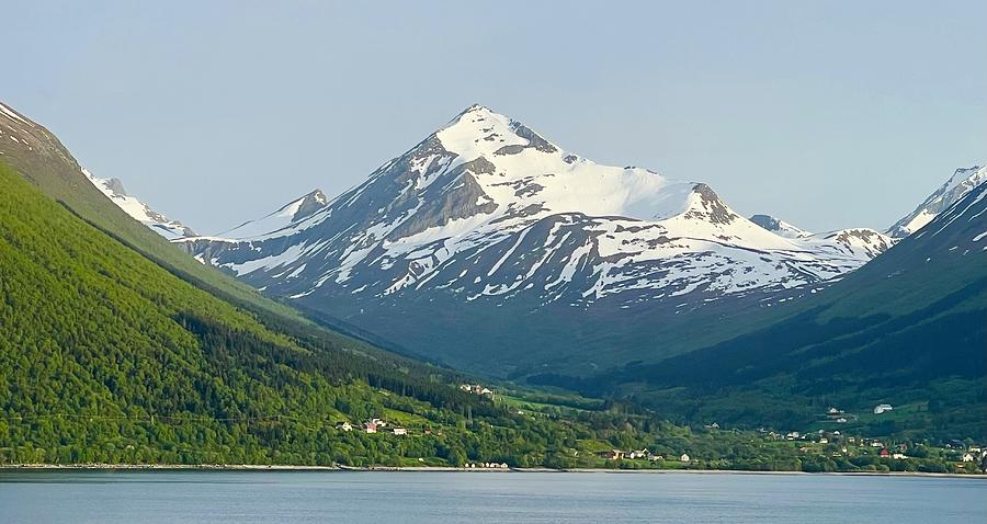 Snowcapped Mountains on the Geraingerfjord Photograph by Carla Parris