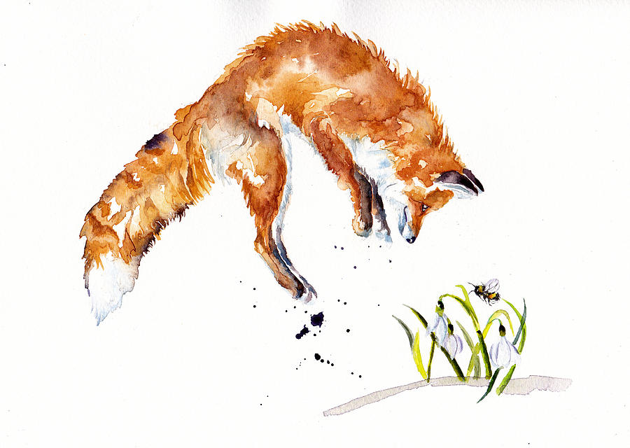Snowdrop Fox Painting by Debra Hall