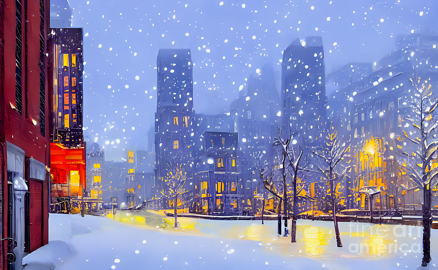 Snowfall In The Night City Digital Art By Viktor Birkus - Pixels