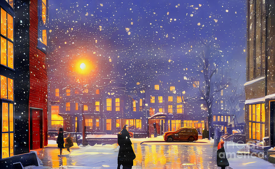 Snowfall On A Frosty Evening Digital Art