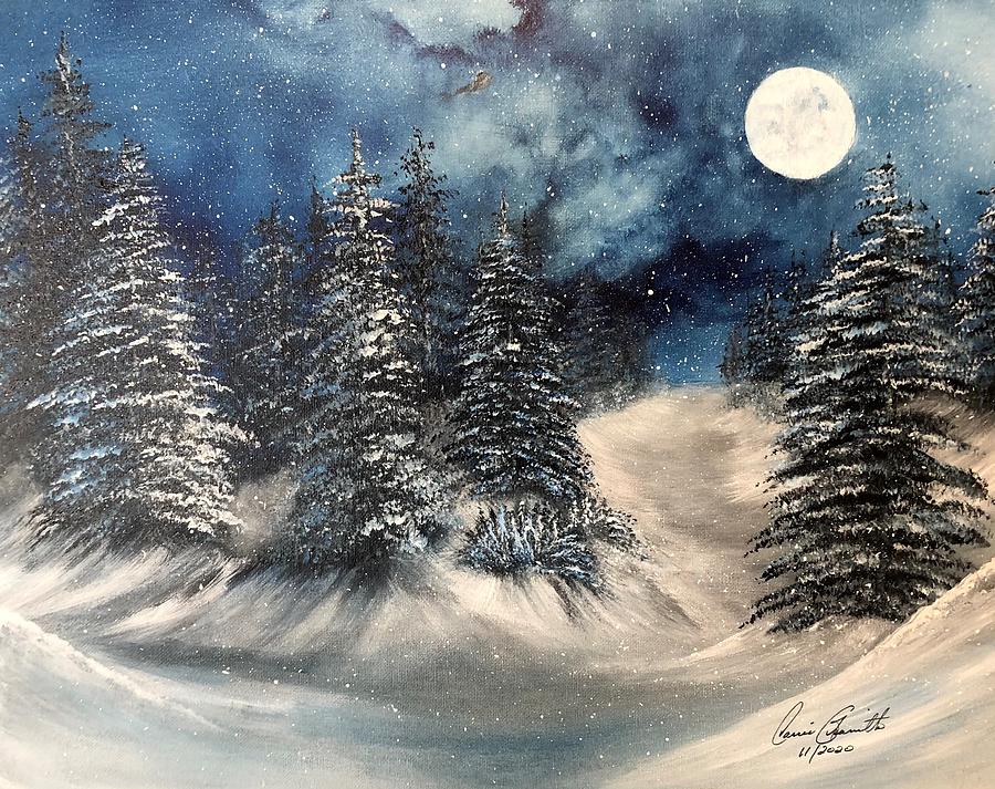 Snowfall on Pines Painting by Carrie Granitto - Fine Art America