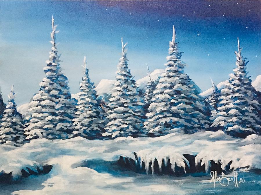 Snowfall Pines Painting by Alex Izatt | Fine Art America