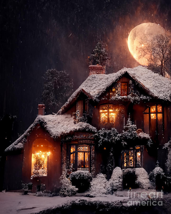 Snowfall with Snowball Moon I Mixed Media by Jay Schankman
