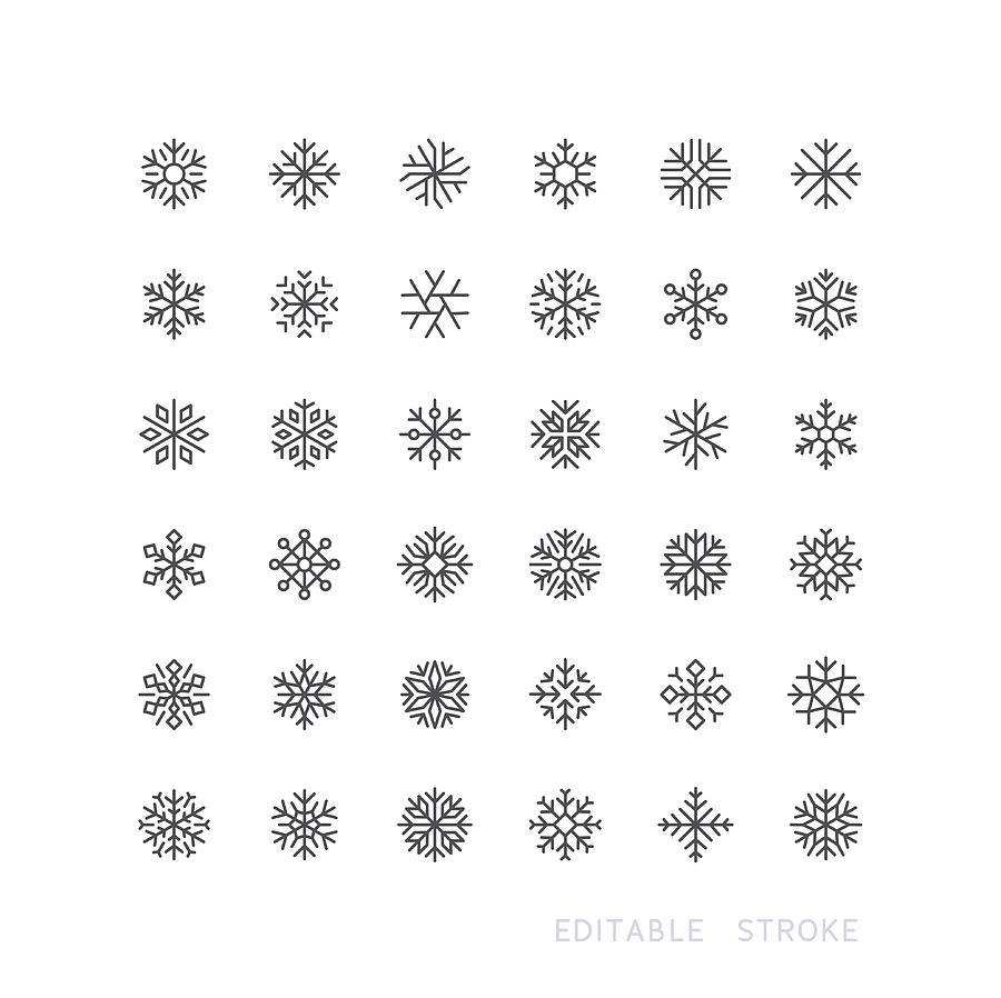 Snowflake Line Icons Editable Stroke Drawing by Bounward