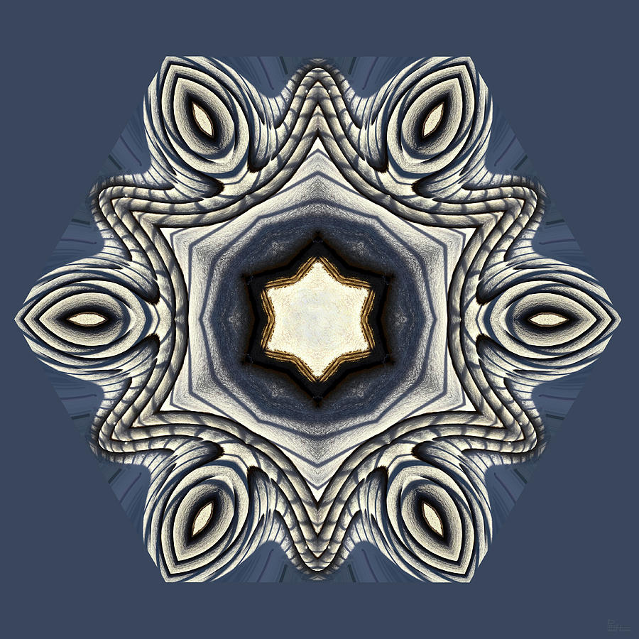 Snowflake Mandala - Snow And Shadows On Decking Planks - Mirrored Creation Photograph