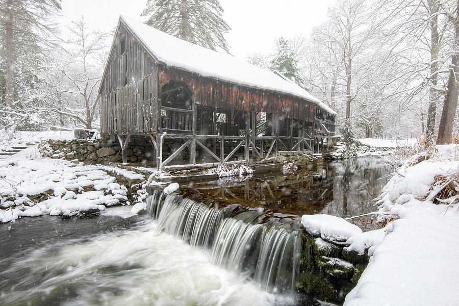 Vintage Connecticut Grist Mill and Snowstorm Photograph by Photos by Thom