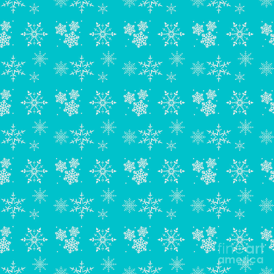 Snowflakes On Turquoise Background Pattern Digital Art