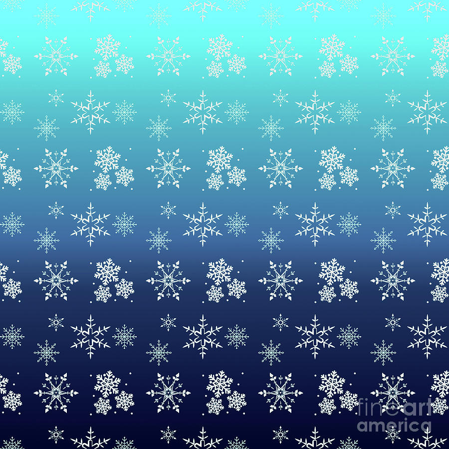 Snowflakes Pattern On Ombre Blue Background Digital Art