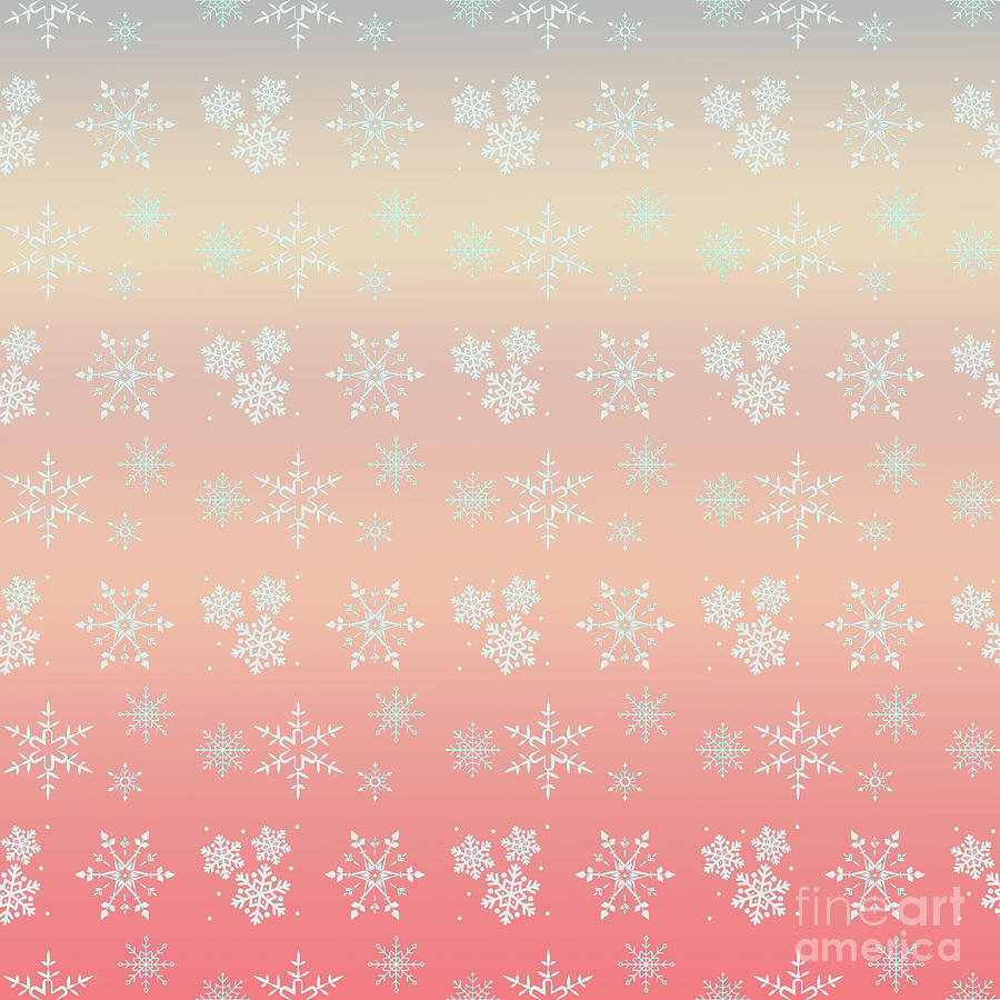 Snowflakes Pattern On Ombre Red And Pink Background Digital Art