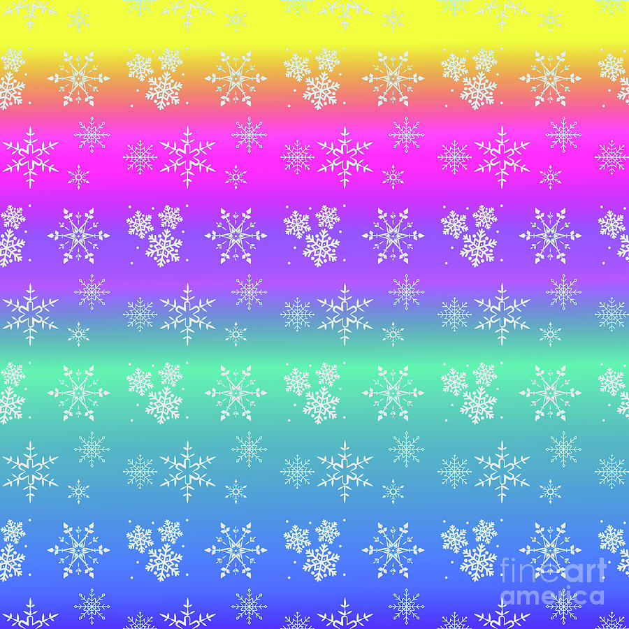 Snowflakes Pattern On Vivid Rainbow Background Digital Art