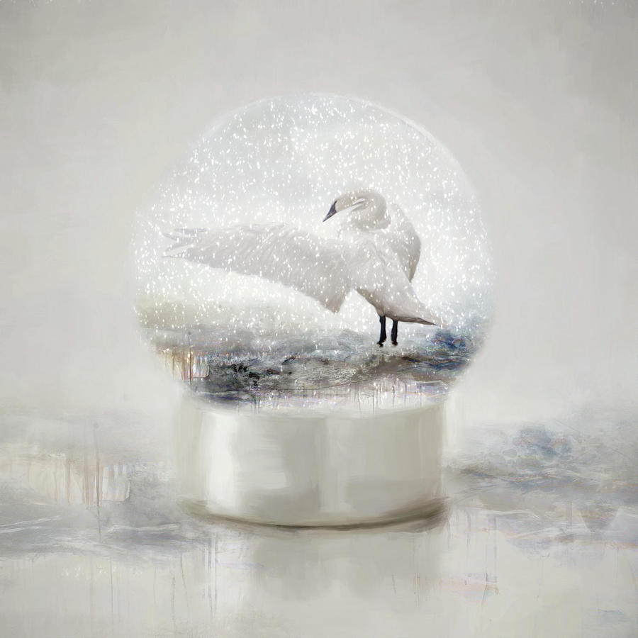 White Swan Snowglobe Digital Art by Marilyn Wilson