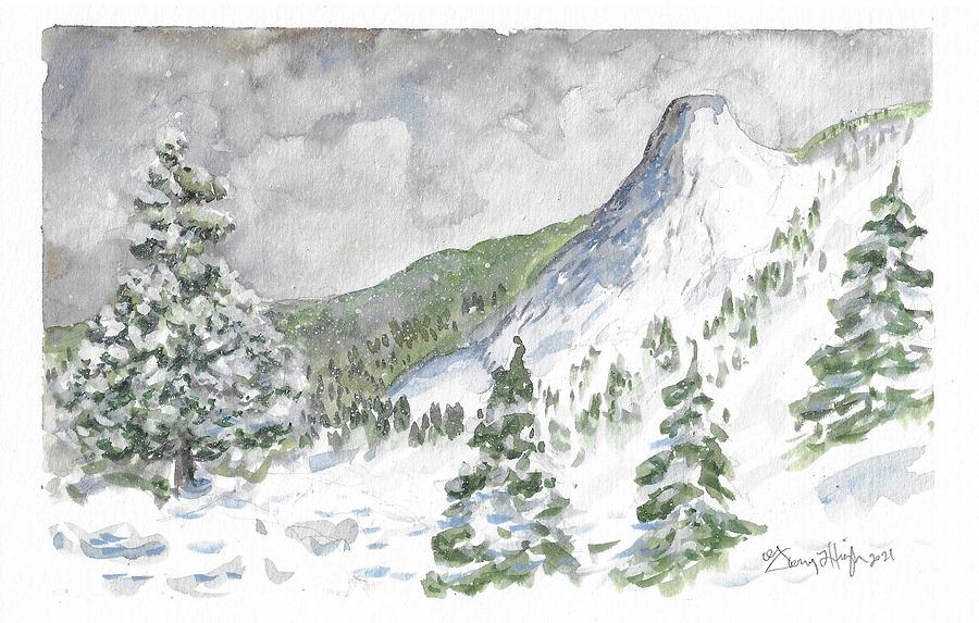Snowing in Idyllwild  Painting by Gerry High