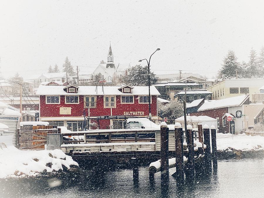 Snowing in Poulsbo  Photograph by Jerry Abbott