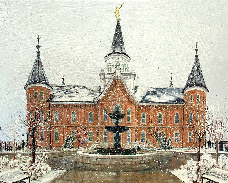 Snowing Lightly - Provo City Center Temple Painting by Nila Jane Autry