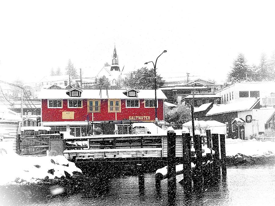 Snowing Poulsbo Waterfront Photograph by Jerry Abbott