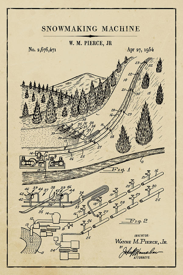 Snowmaking Machine Blueprint Patent on Aged Paper Winter Patent Art by Florian Rodarte Snowmaking Machine Blueprint Patent on Aged Paper Winter Patent Art by Florian Rodarte