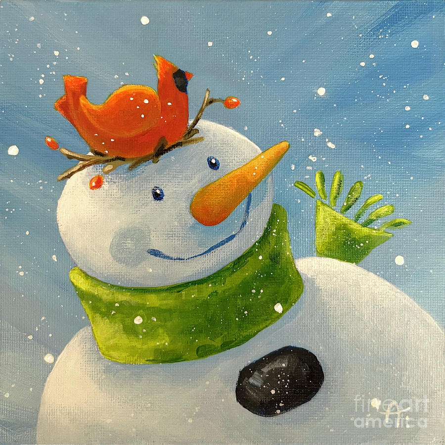 Snowman and Cardinal Nest Painting by Annie Troe