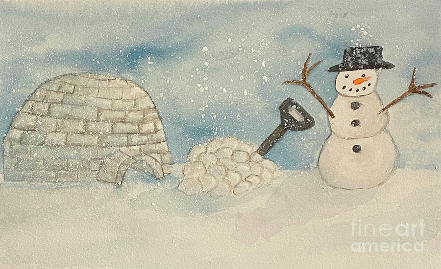 Snowman and Igloo Mixed Media by Lisa Neuman