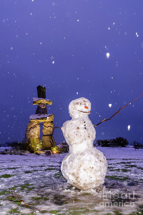 Snowman at Inukshuk Photograph by Michael Wheatley