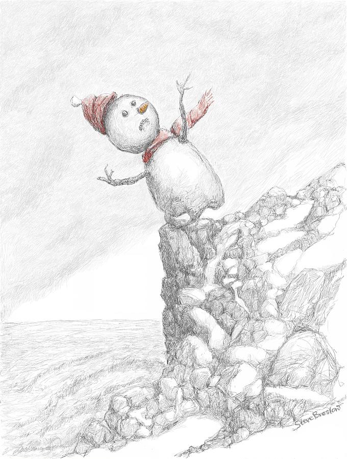 Snowman at the Precipice Digital Art by Steve Breslow