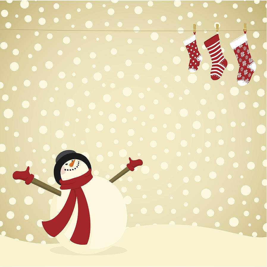 Snowman christmas card & xmas stocking. Family Drawing by Myillo