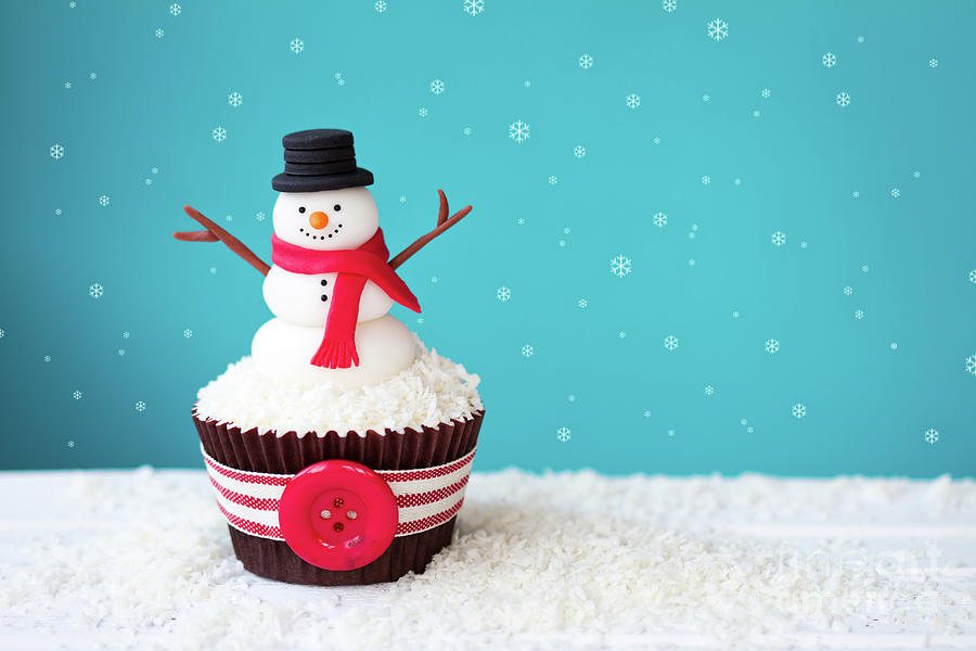 Christmas Photograph - Snowman cupcake by Ruth Black