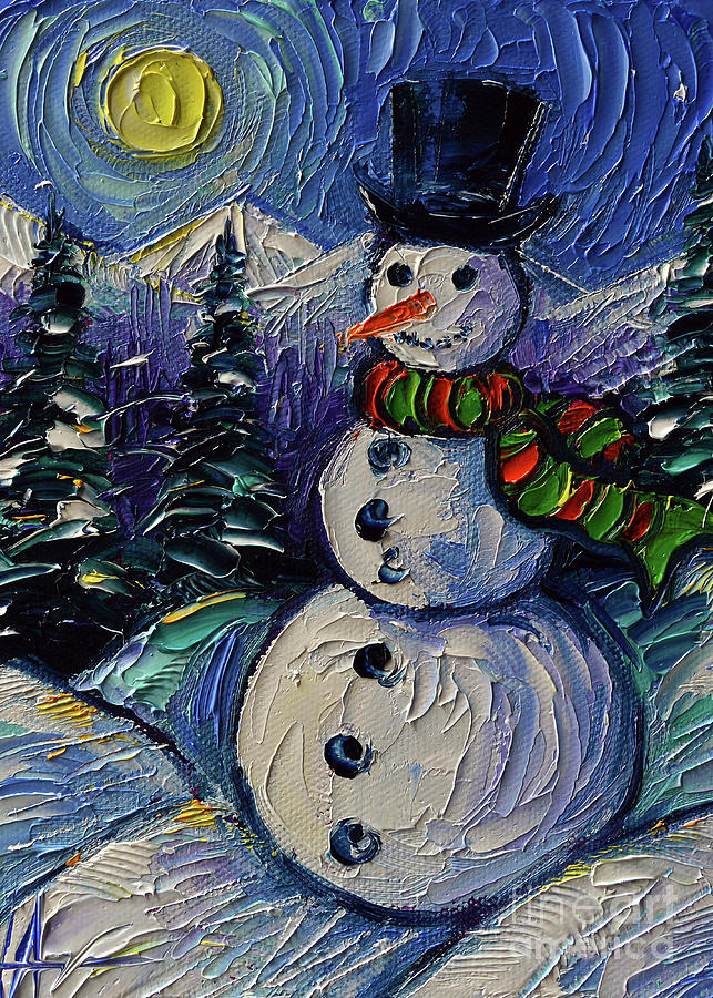 SNOWMAN - Detail - commissioned oil painting Painting by Mona Edulesco