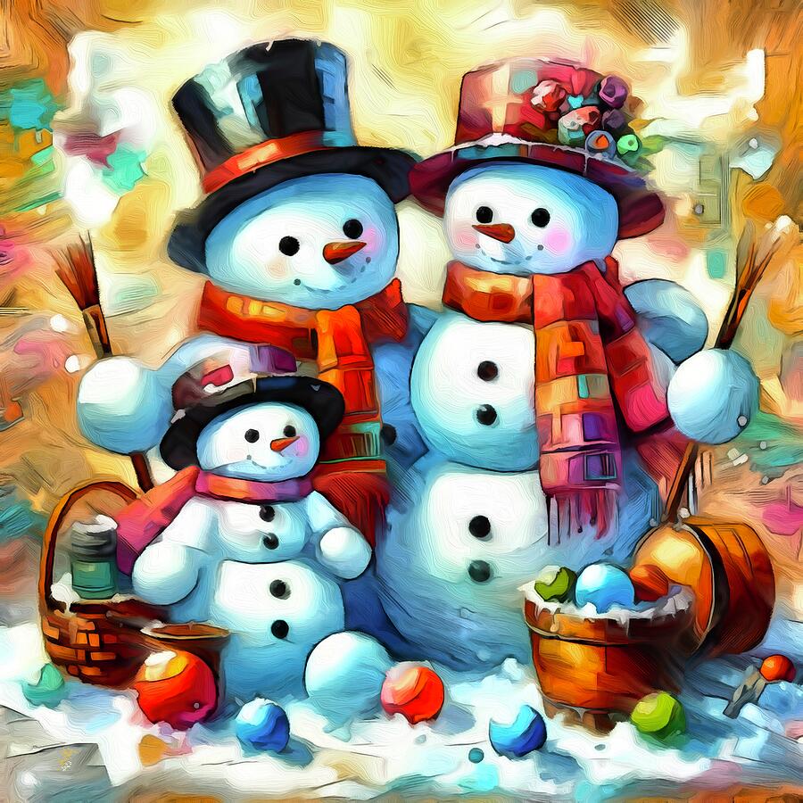 Snowman Family Painting by Anas Afash