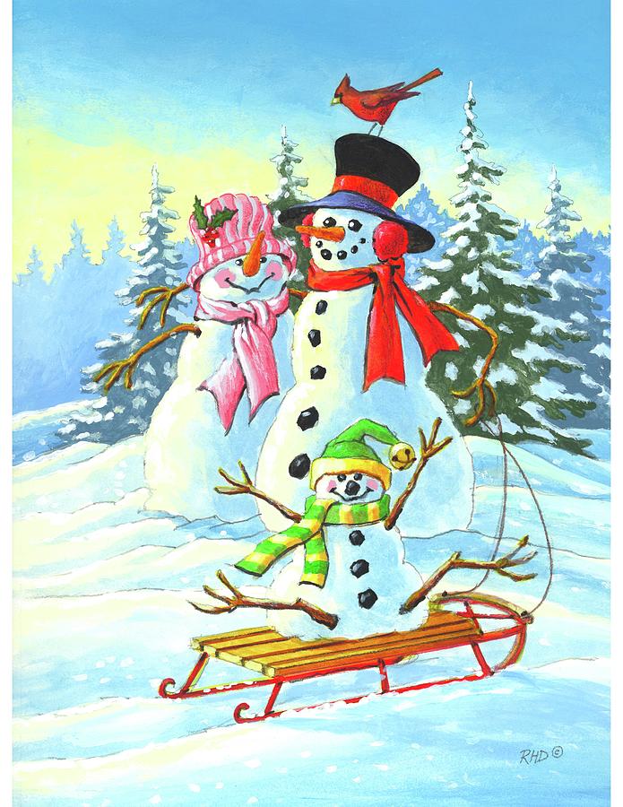 Snowman Family Day Painting by Richard De Wolfe