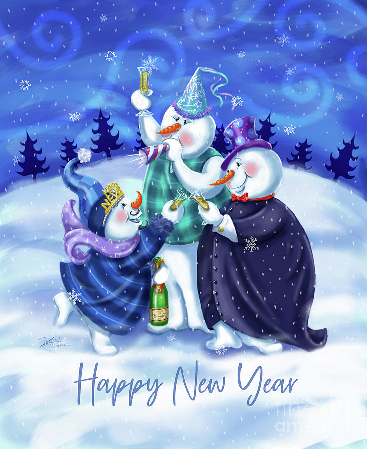 Snowman Happy New Year Mixed Media by Shari Warren
