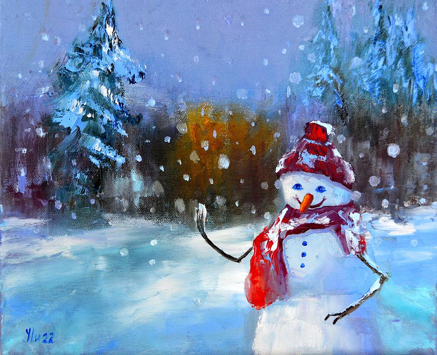 Snowman in a fairy forest Painting by Elena Lukina - Fine Art America