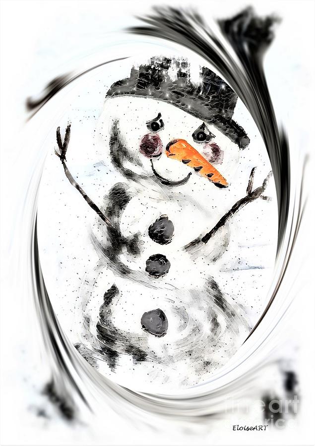 Snowman in Swirling Snow Painting by Eloise Schneider Mote
