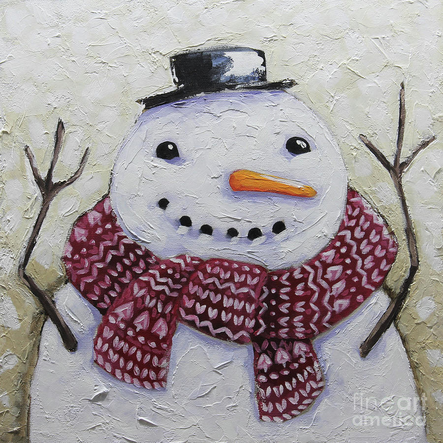 Snowman in the red scarf Painting by Lucia Stewart