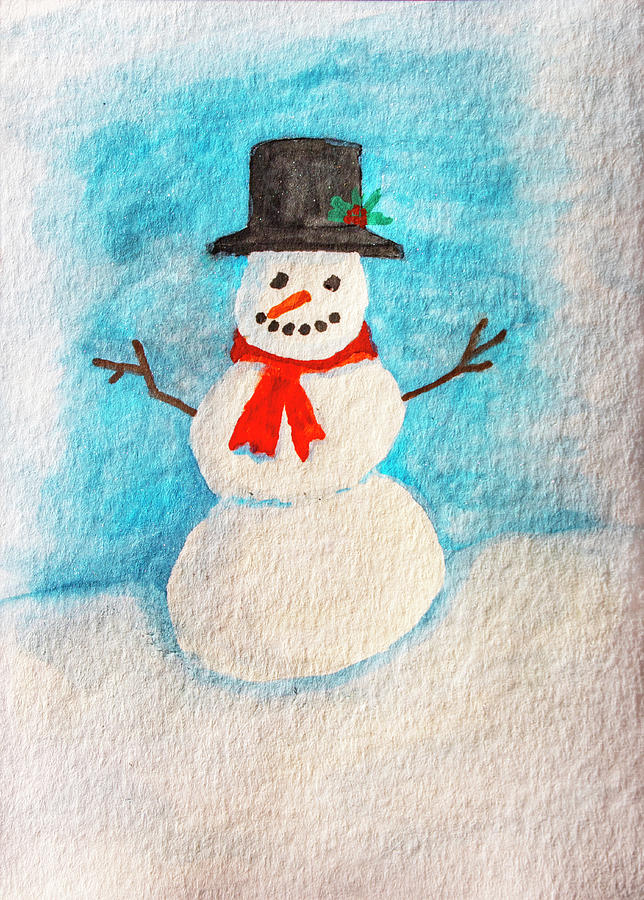 Snowman Painting by Jean Haynes
