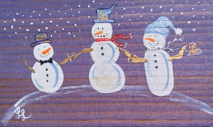 Snowmen We Are Family Painting by Lynn Raizel Lane