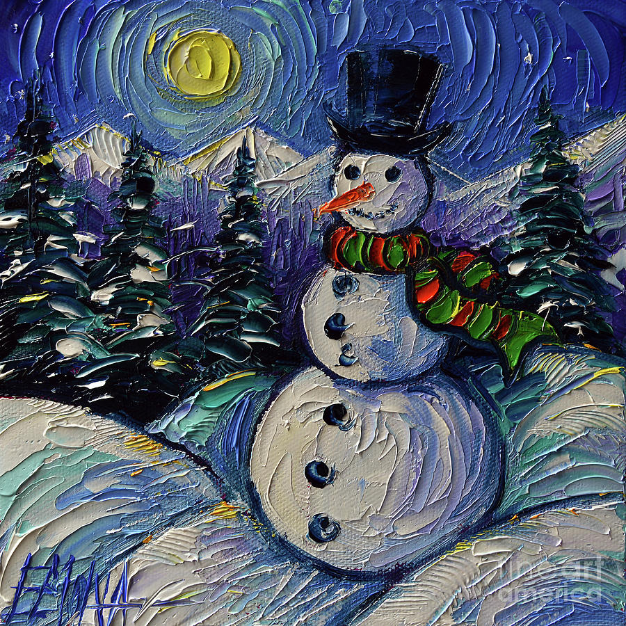 Winter Painting - SNOWMAN - Winter landscape - commissioned oil painting Mona Edulesco by Mona Edulesco