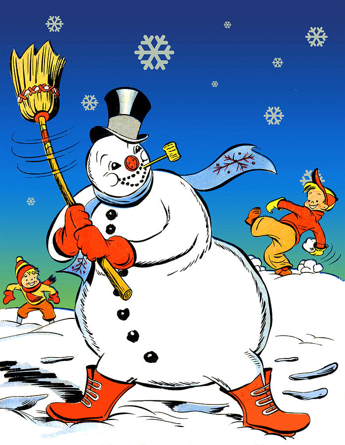 Snowman Winter Play Digital Art by Long Shot