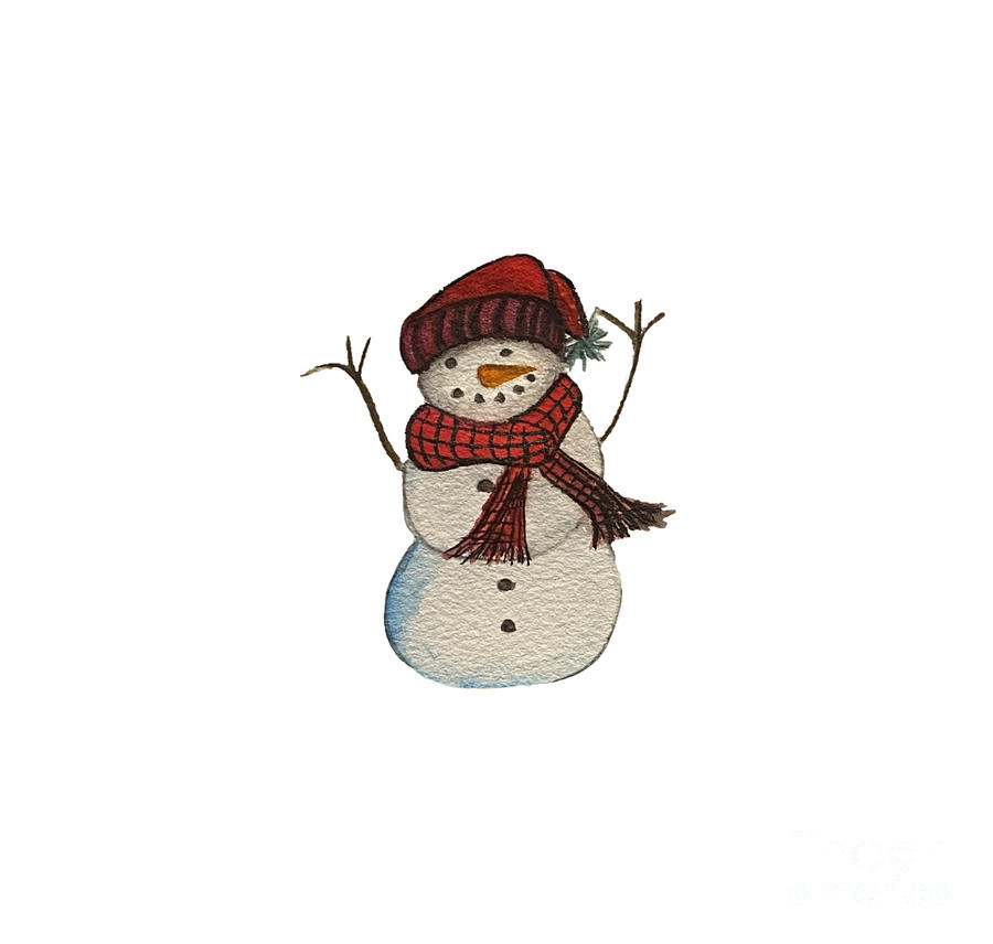 Snowman with Red Hat and Scarf Mixed Media by Lisa Neuman