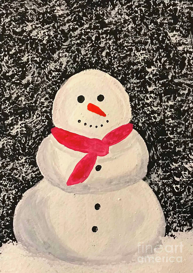 Snowman with Red Scarf Mixed Media by Lisa Neuman